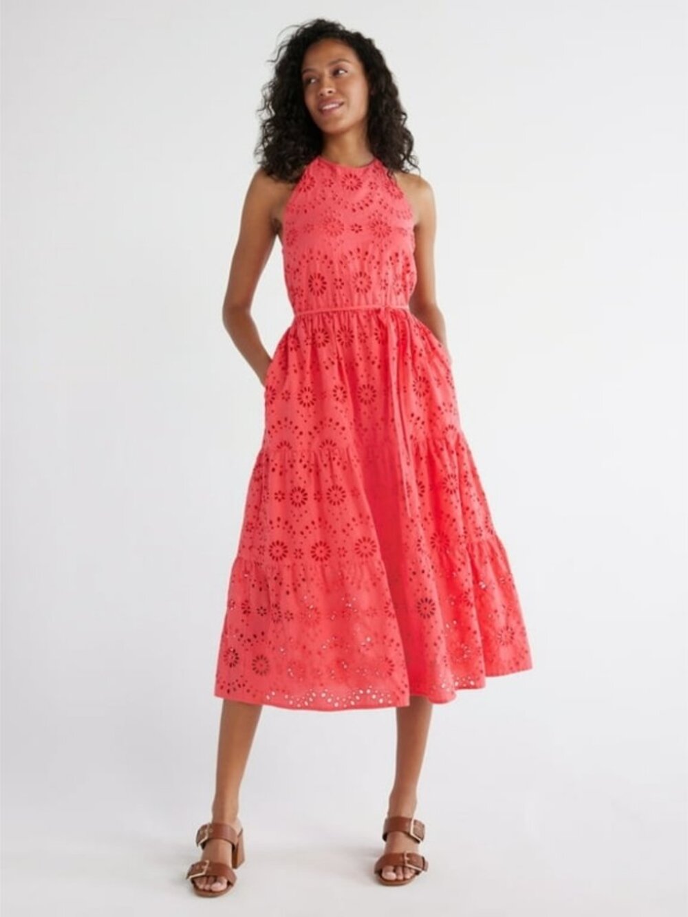 Time & Tru Coral Eyelet Halter Dress